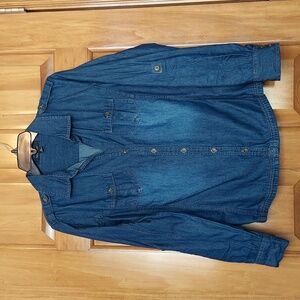 * New Look Dark Blue Button Down Denim Shirt Chest Pockets, Size Large, Like New